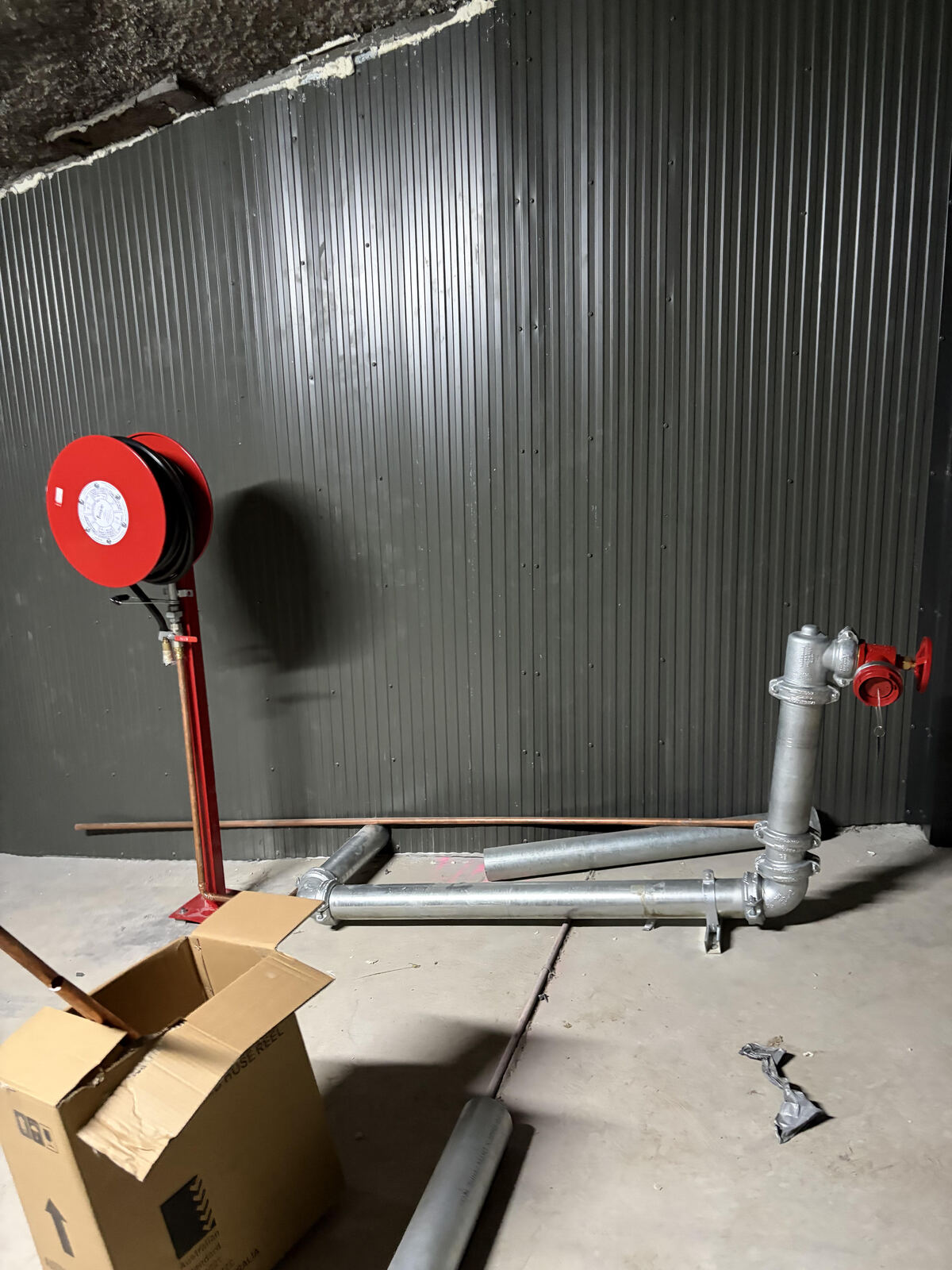 Commercial fire hydrant and fire hose reel installation